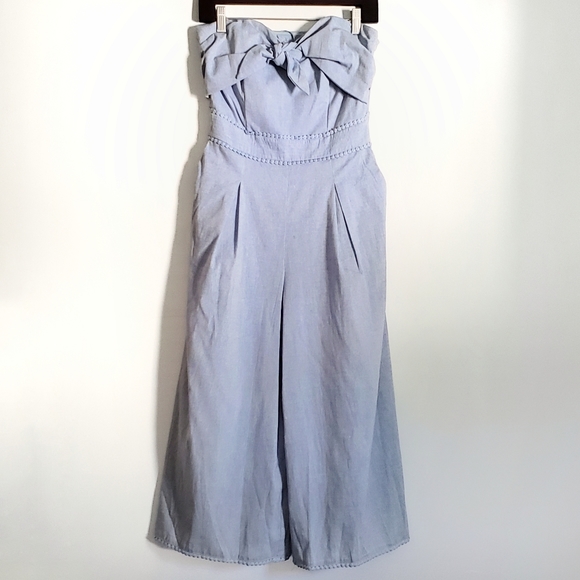 Greylin Chambray Strapless Wideleg Jumpsuit - Picture 2 of 7